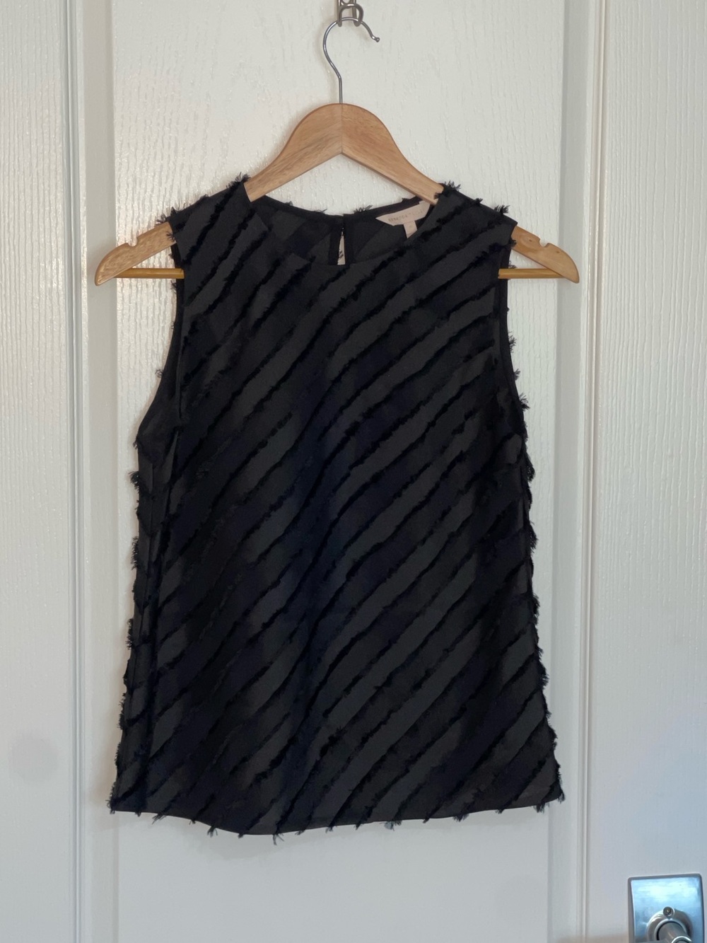 REBECCA TAYLOR Bias Lash Eyelash Tank Black Sleeveless Textured Stripe Tank Top - Picture 6 of 11